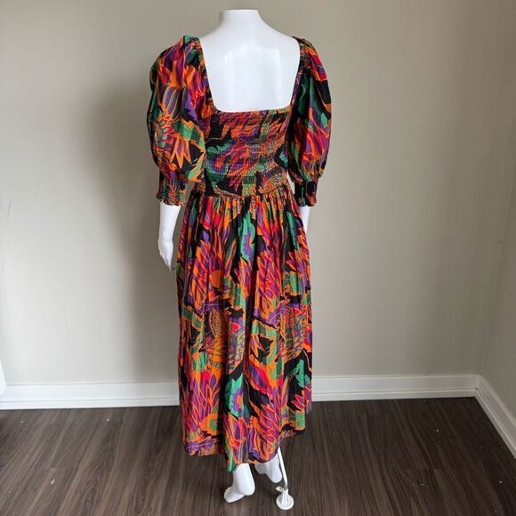 House Of Harlow 1960 Smocked Puff Sleeve  Dress Size M White Lotus - Picture 4 of 7